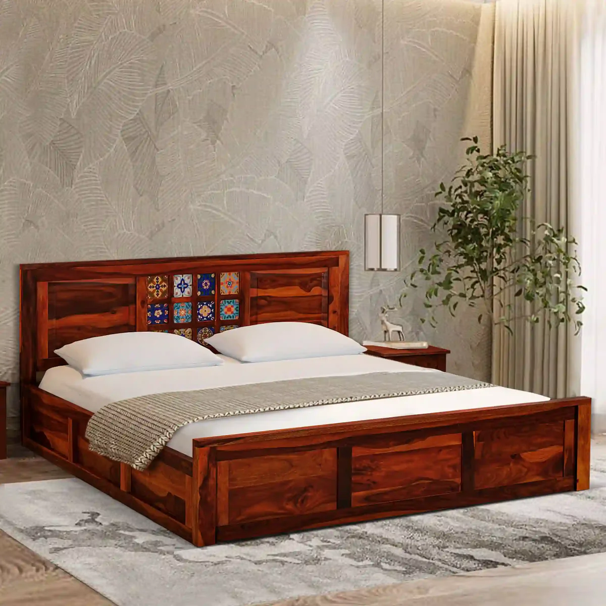 Nova Dream Contemporary Bed Solid Sheesham Wood With Storage