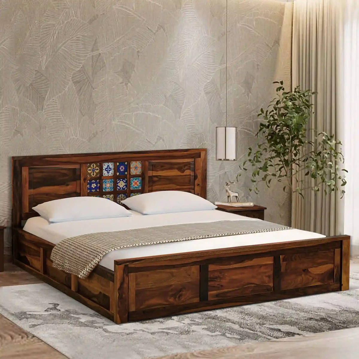 Nova Dream Contemporary Bed Solid Sheesham Wood With Storage - Image 5
