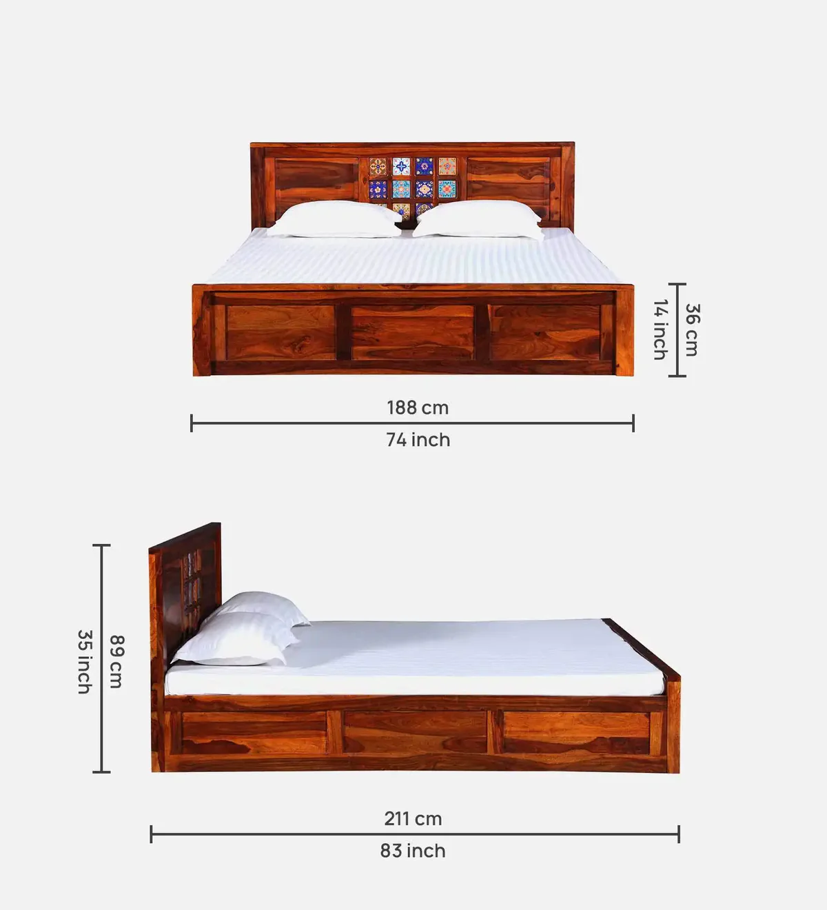 Nova Dream Contemporary Bed Solid Sheesham Wood With Storage - Image 3