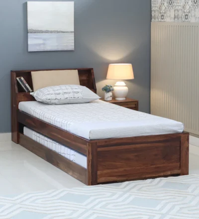 Classic Single Wooden Bed in Sheesham Premium Finish With Trundle