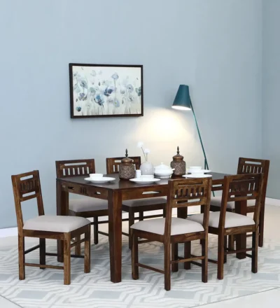 Classic Teak Dining Set Online with Traditional Leg Carvings and Backrest
