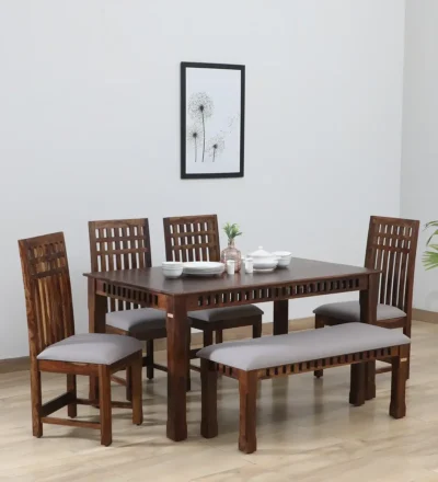 Premium Hardwood Dining Set with Contemporary Design and Teak Finish