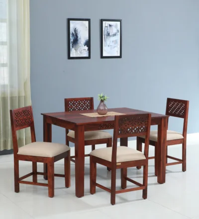 Classic Dining Set with Sheesham Wood Construction and Padded Chair Seats