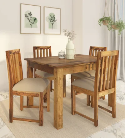 Wooden Frame Dining Table Set with Rustic Chairs and Rectangular Top Design