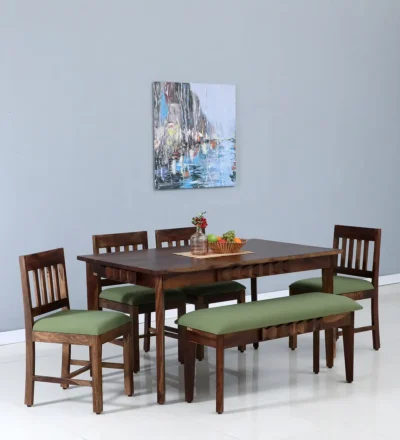 Square Sheesham Dining Set for Studio Living with Wooden Table and Cushion Seats