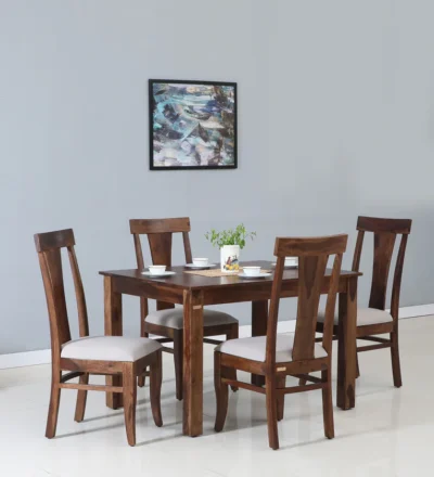 Wooden Compact Dining Set for Four with Upholstered Chairs and Sturdy Legs