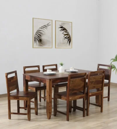 Solid Sheesham Dining Set with Sturdy Table Base and Cushioned Chairs for Modern Family