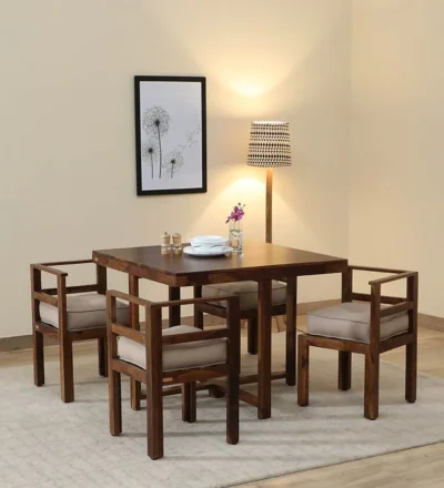 Elegant 4 Chair Dining Table Set with Smooth Polished Wood Finish