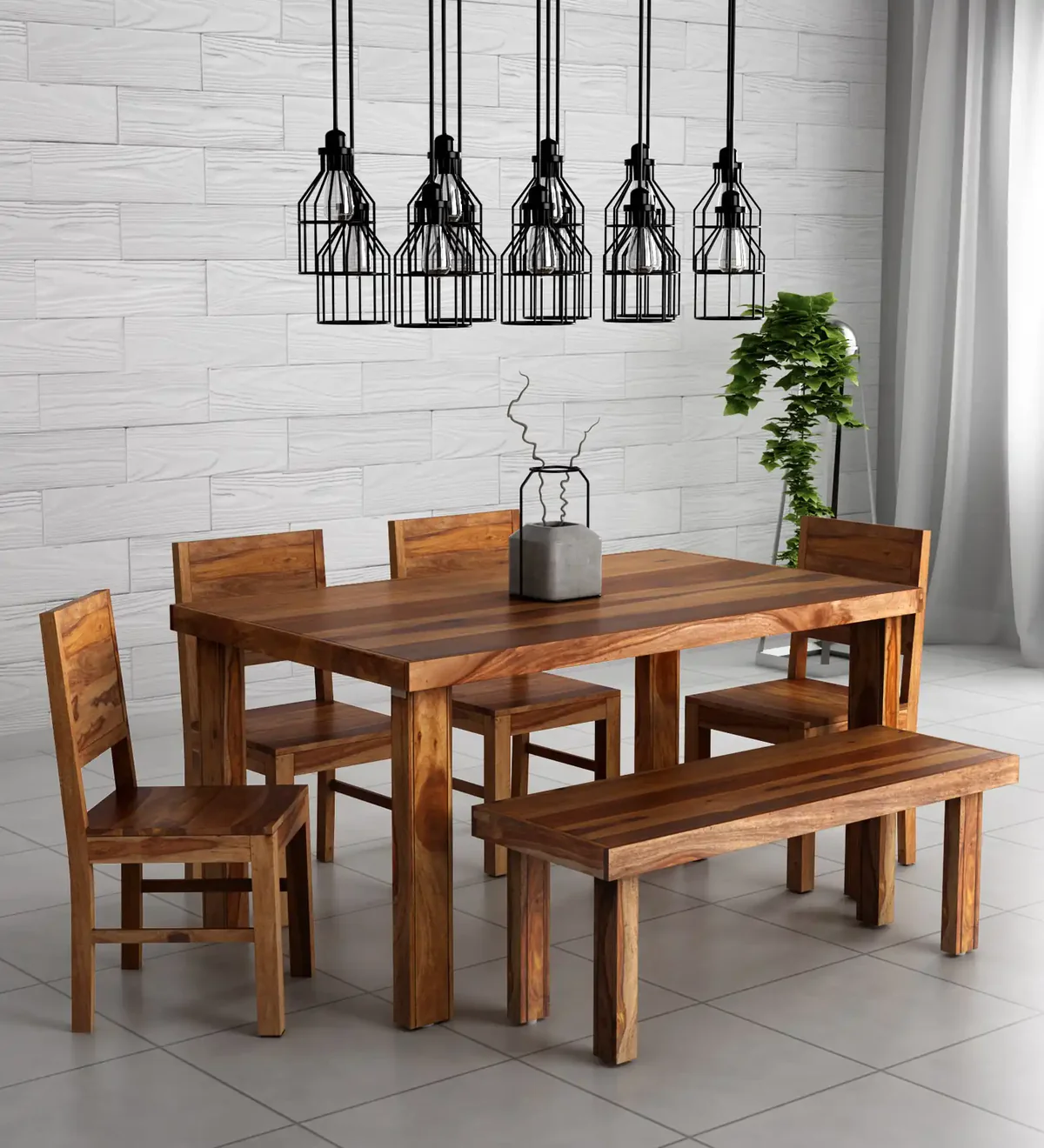 Classic Dining Set with Bench Seating and Sheesham Wood Table Design - Image 8