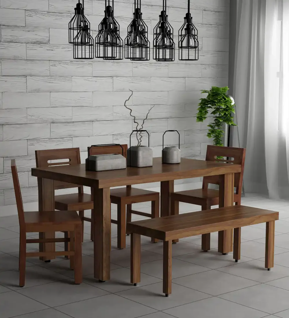Durable Solid Dining Set for Long Term Use with Rich Wood Grain Texture
