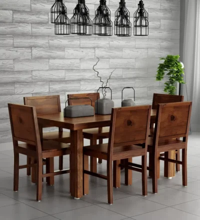 Minimal Wooden Dining Set for Apartments with Elegant Wood Texture and Seating