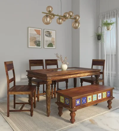 Strong Solid Dining Set with Storage and Wooden Frame for Large Family Meals