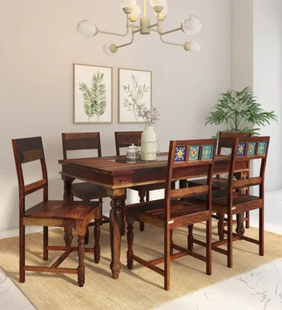 Compact Dining Set 6 Seater with High Back Chairs and Small Rectangular Table