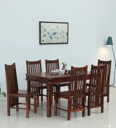 Dining Set with Sheesham Wood Table and Smooth Upholstered Chair Combo