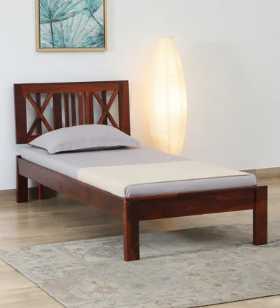 Elegant Single Bed in Natural Sheesham for Studio Apartments By Sarve Furniture