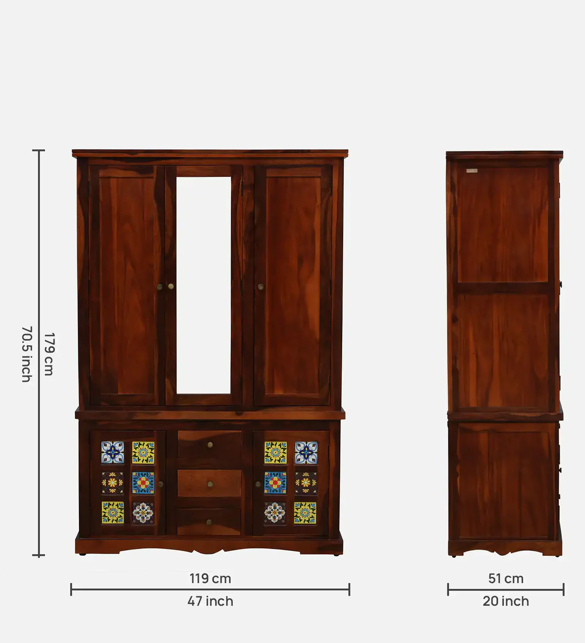 Solid Sheesham Wood Wardrobe 3 Door for Bedroom By Classic Wood - Image 3