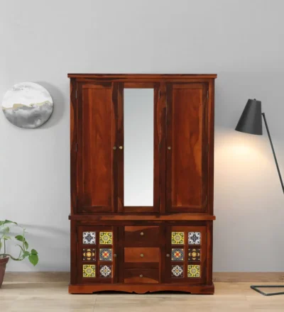 Solid Sheesham Wood Wardrobe 3 Door for Bedroom By Classic Wood