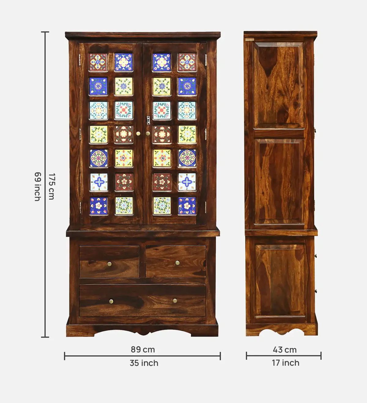 Sheesham Wood Wardrobe with Sliding Doors By Classic Wood - Image 3