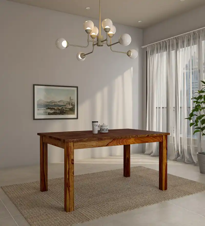 Modern Dining Table with Rectangular Top and Rich Wooden Grain Pattern