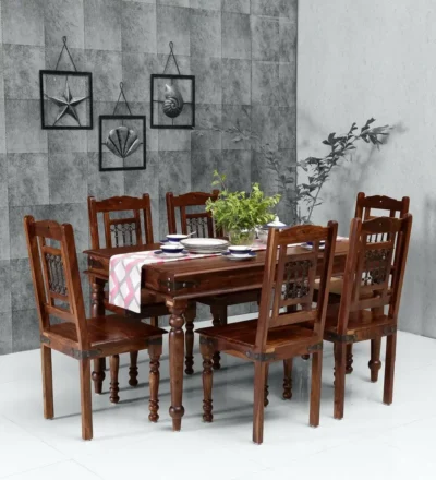 Solid Wood Dining Set for Six People with Comfortable Seating Arrangement