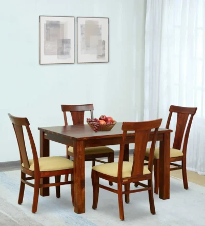 Elegant Wooden Dining Table Set with Cushioned Chairs and Sturdy Base Design