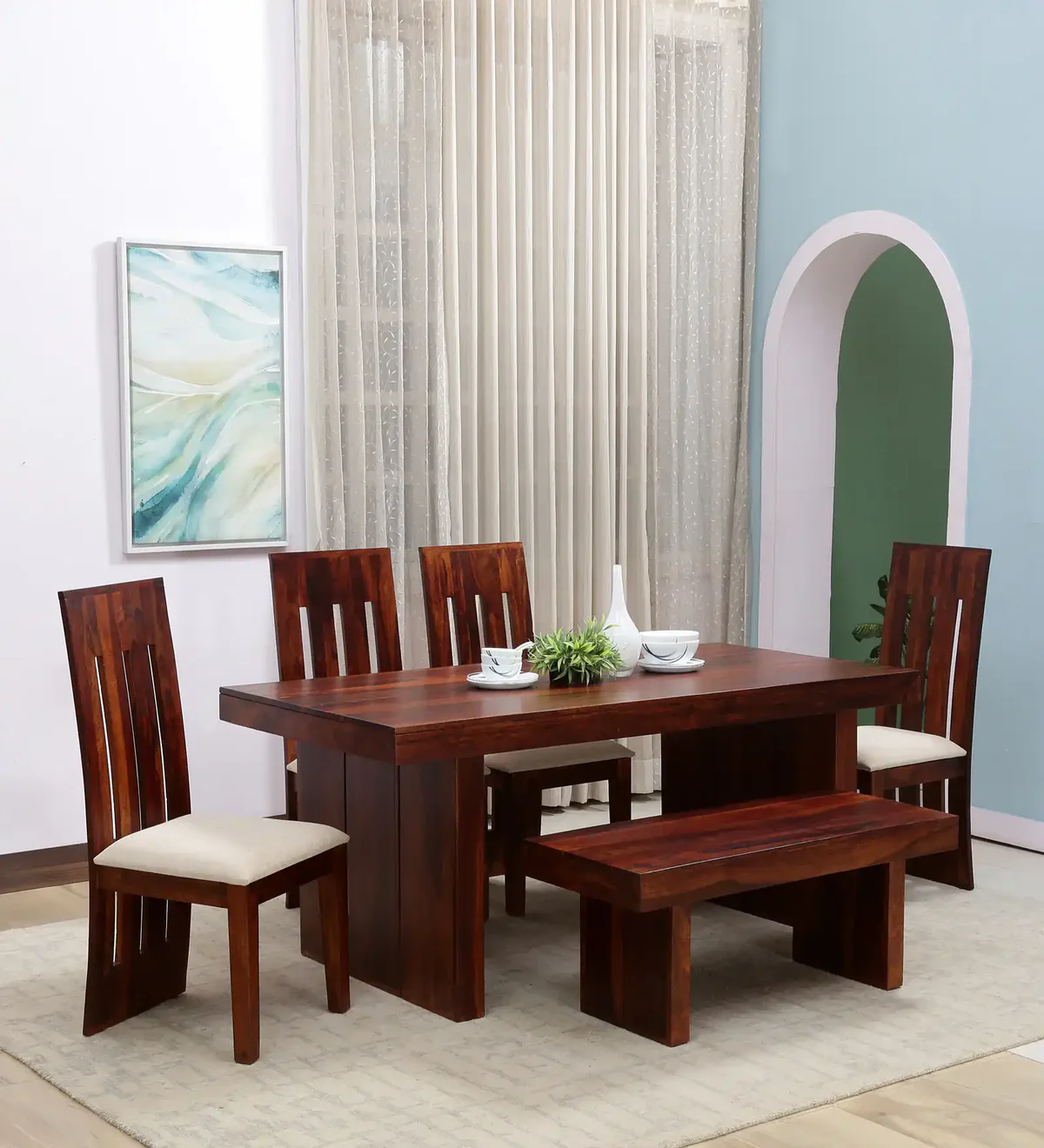 Elegant Wooden Dining Set 6 Seater for Modern Homes with Polished Natural Finish - Image 11