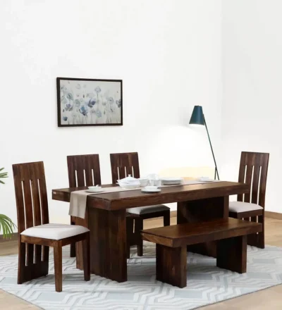 Elegant Wooden Dining Set 6 Seater for Modern Homes with Polished Natural Finish