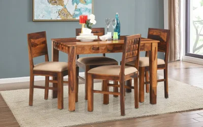 Wooden Dining Set Rustic Finish with Plank Top Table and Storage Underneath Online