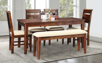 Stylish Sheesham Dining Set for Home Use with Cushioned Wooden Chairs and Table