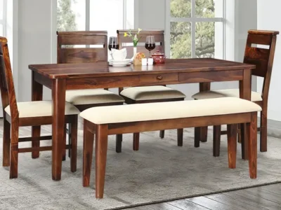 Stylish Sheesham Dining Set for Home Use with Cushioned Wooden Chairs and Table