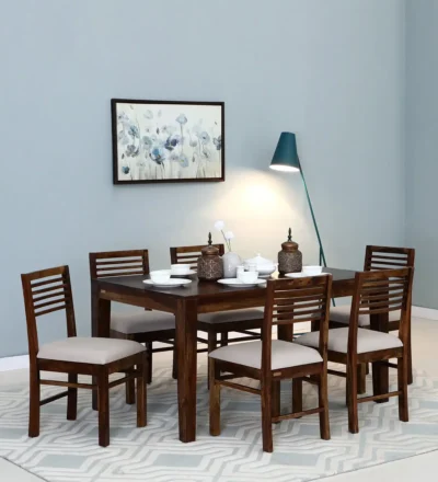 Modern 6 Seater Dining Table Set with Wooden Chairs and Premium Polish