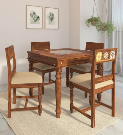 Rectangular Dining Set with Cushioned Seats and Durable Sheesham Frame