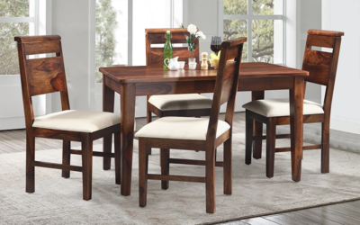 Elegant Home Dining Table Set Teak Wood with Four Soft Padded Dining Chairs