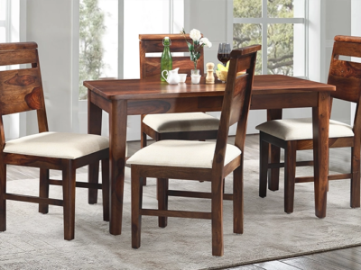 Elegant Home Dining Table Set Teak Wood with Four Soft Padded Dining Chairs