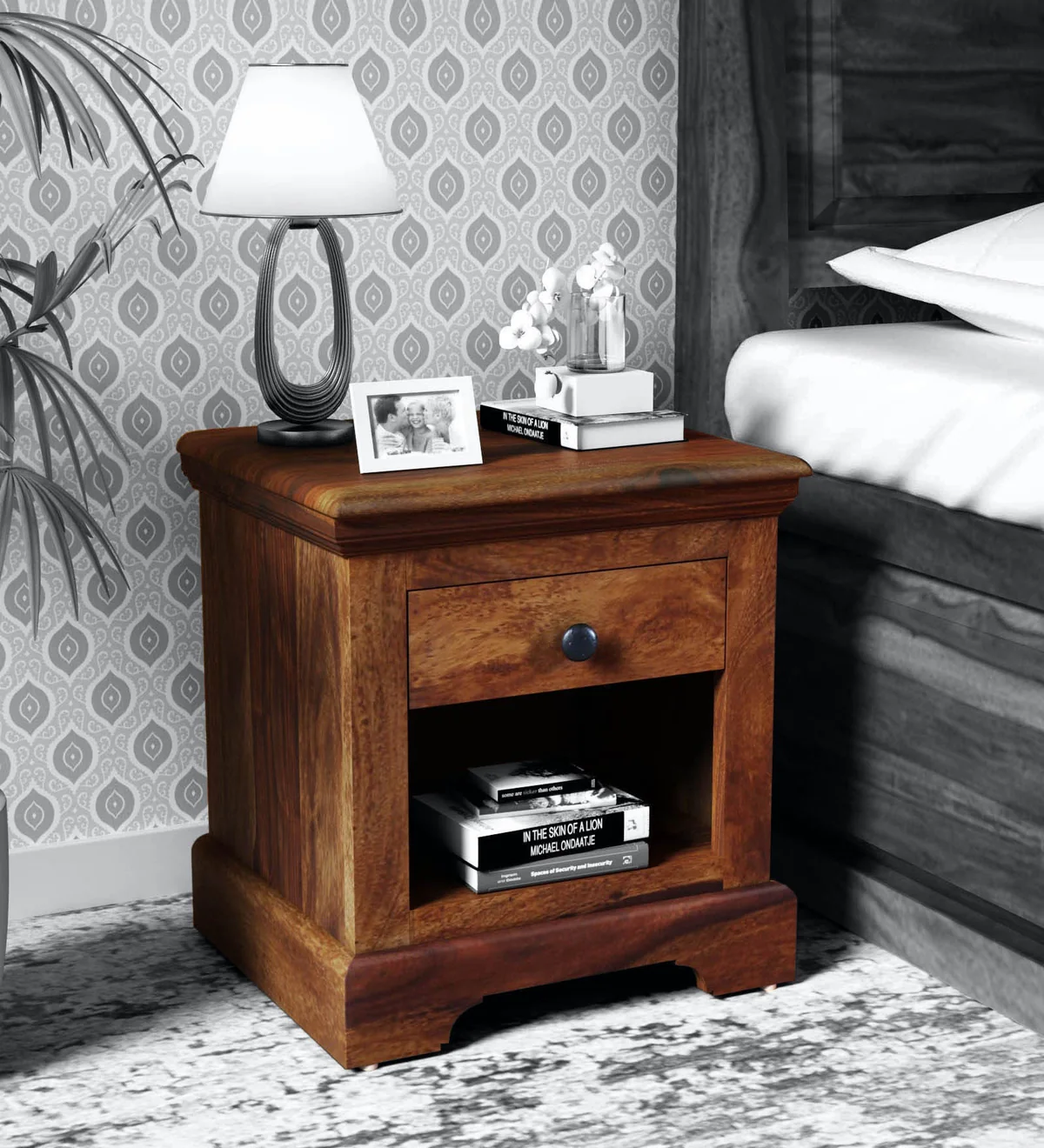 Auryn Wooden Bedside Table With Drawer By Classic Wood - Image 7