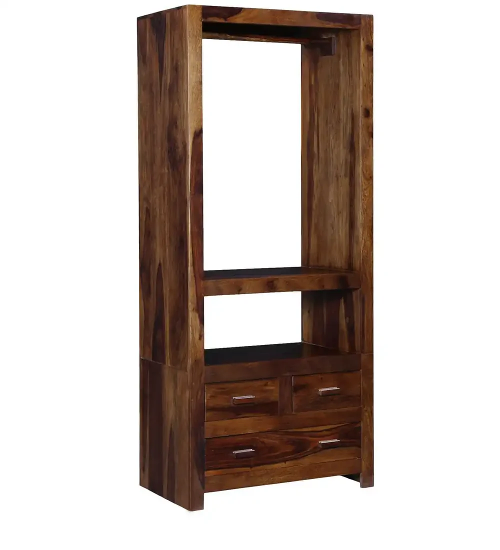 Solid Teak Wood Wardrobe with Shelves and Lockable Storage Compartments - Image 5