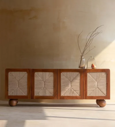 Modern TV Unit in Sheesham Wood with Cable Grommet and Wooden Legs