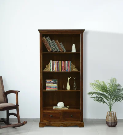 Elegant Bookshelf with Closed Cabinets and Polished Solid Wood Build