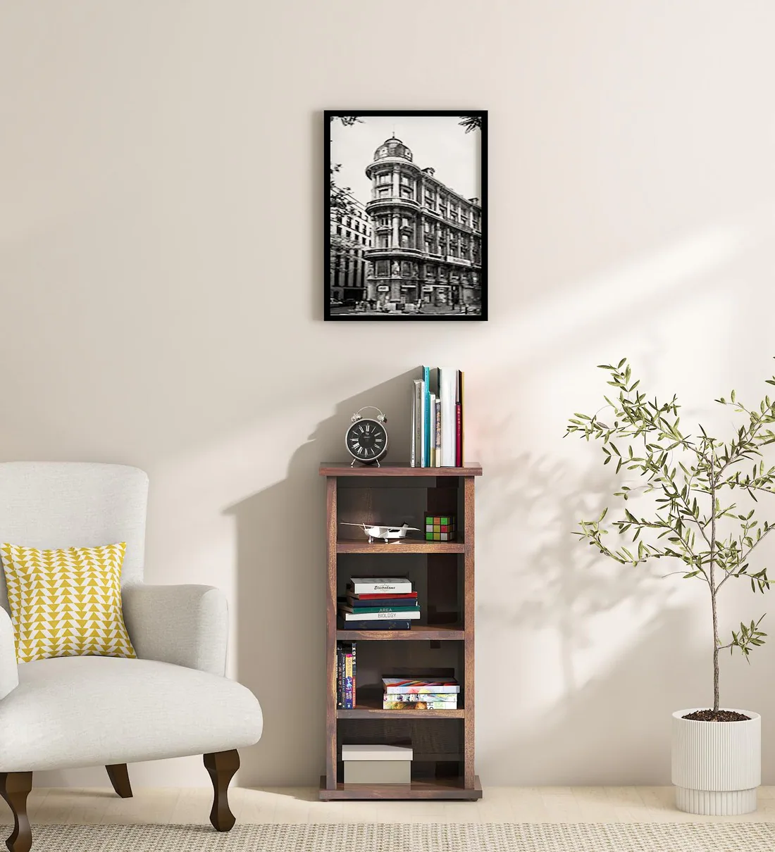 Elegant Sheesham Wood Bookcase with Sliding Doors and Ample Storage