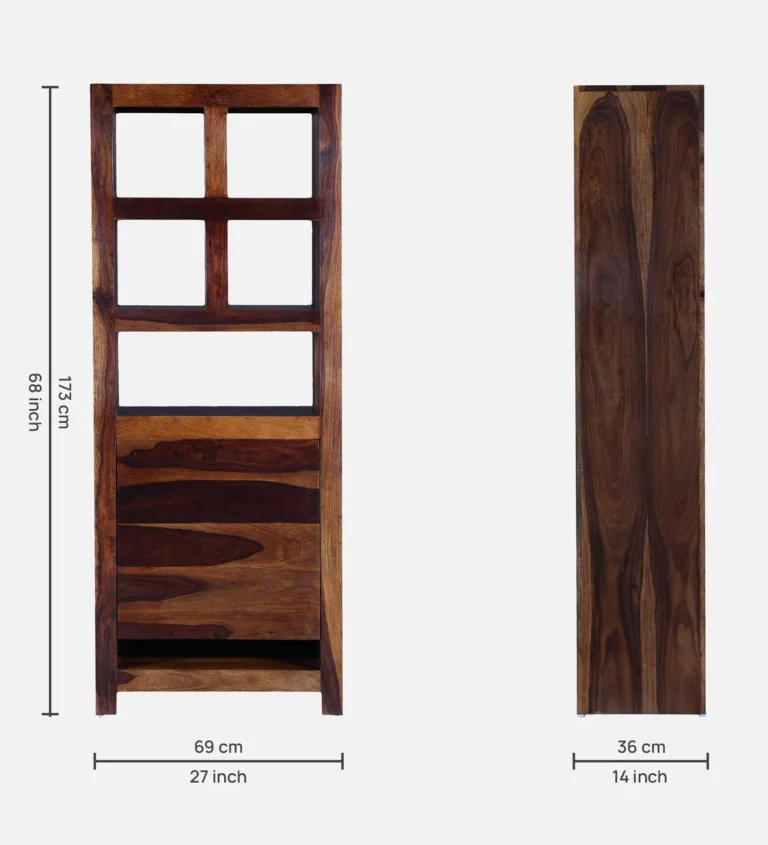 Tall Sheesham Bookshelf with Multiple Shelves and Traditional Indian Design - Image 3