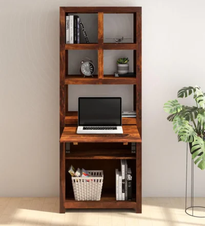 Tall Sheesham Bookshelf with Multiple Shelves and Traditional Indian Design