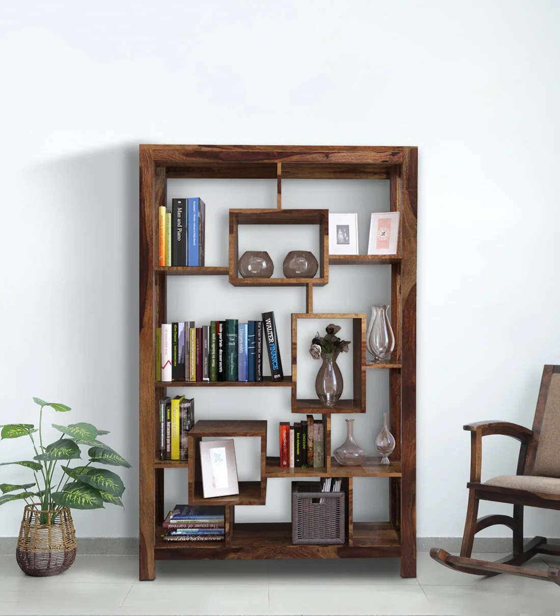 Compact Sheesham Bookshelf with Bottom Storage Drawer and Open Display