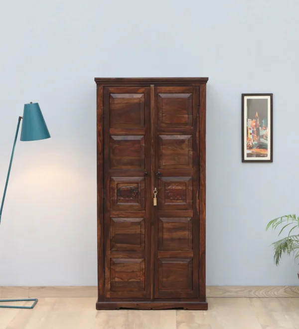 Modern Sheesham Wood Almirah with Mirror and Multiple Shelves By Classic Wood