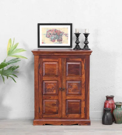Vintage Style Wooden Cabinet with Carved Frame and Drawer for Entryway