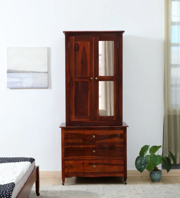 Indian Style Wooden Almirah in Sheesham with Lock and Shelves