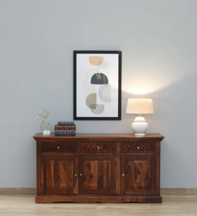 Handcrafted Sheesham Sideboard with Smooth Drawer Pulls and Storage Units