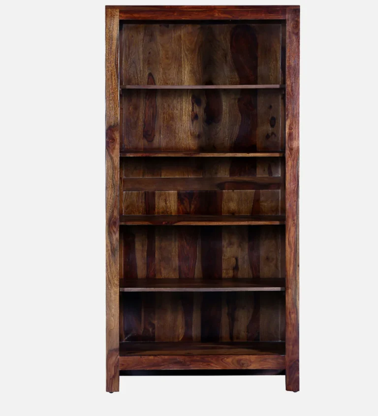 Tall Sheesham Bookshelf with Multi-Level Storage and Classic Carvings - Image 12