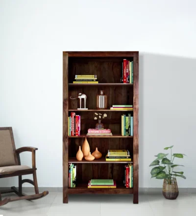 Tall Sheesham Bookshelf with Multi-Level Storage and Classic Carvings