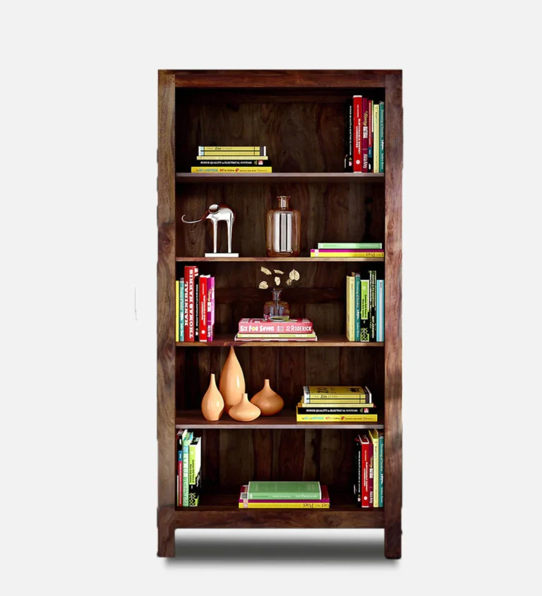 Tall Sheesham Bookshelf with Multi-Level Storage and Classic Carvings - Image 4