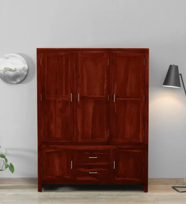 Durable Sheesham Wood Wardrobe with Hinged Doors and Locker By Classic Wood